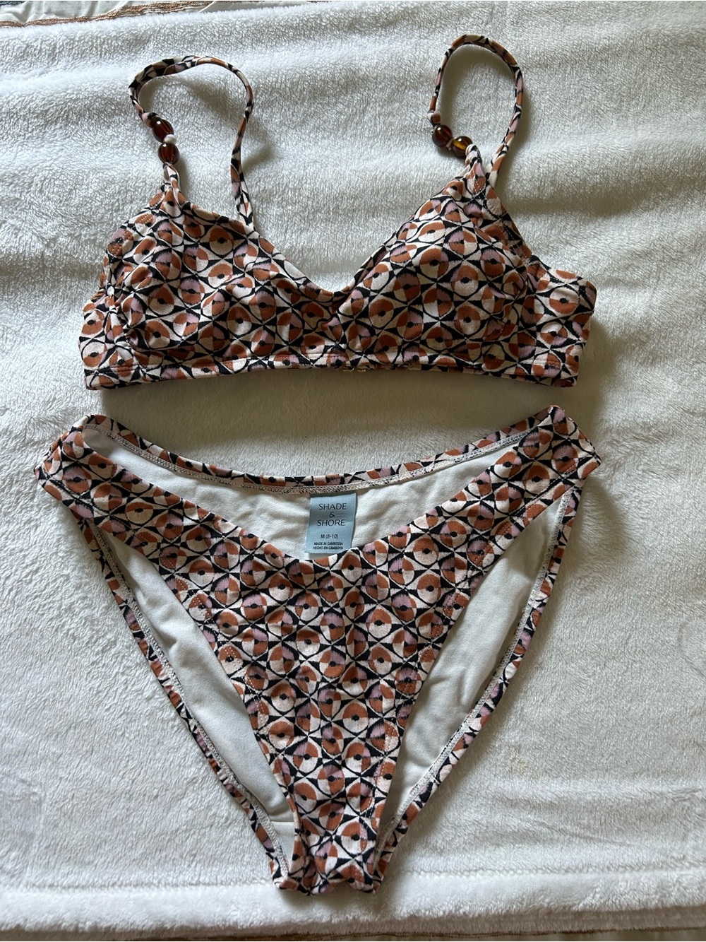 Shade & Shore Peach and Black Geometric Bikini Set